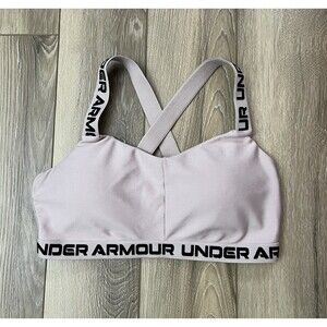 UNDER ARMOUR Light Pink/Black Crossback Mid Compression Sports Bra Women’s Sz M